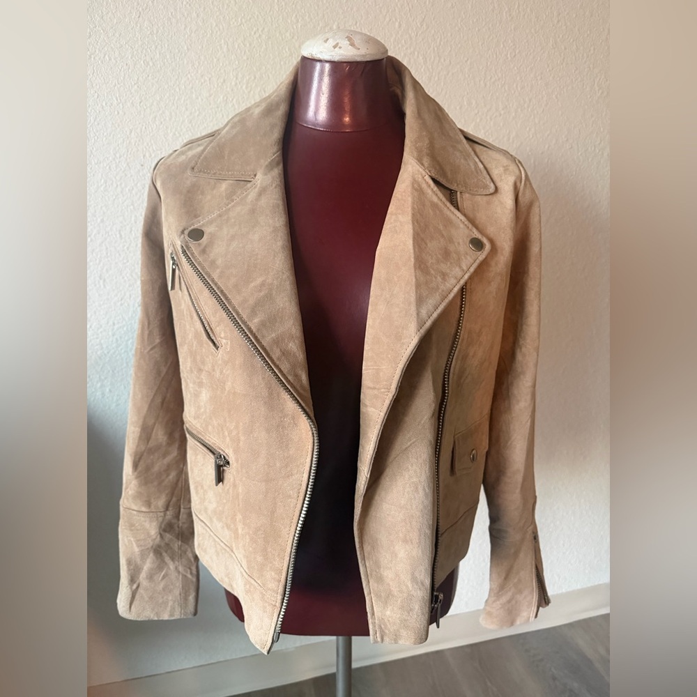 Mango Beige/Tan Suede Leather Jacket size Small - Picture 7 of 10